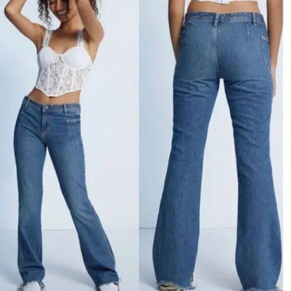 Free People Women's Blue Izzy Low Rise Wide Leg Flare Jeans Size 28 We The Free - Picture 1 of 10
